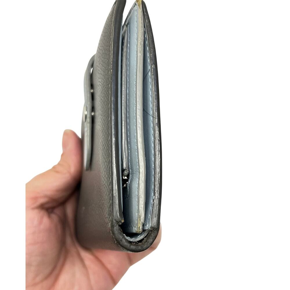 Celine Vintage Wallet Gray Leather Snap Strap Medium Wallet Blue Interior Italy - Picture 13 of 16